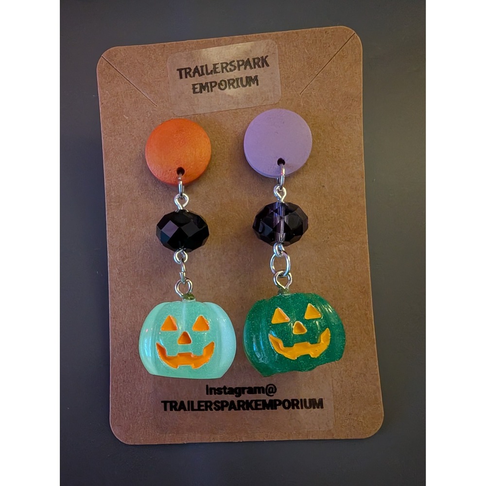 TrailerSpark Emporium Halloween Jack O Lantern Pumpkin Glow In The Dark Earrings